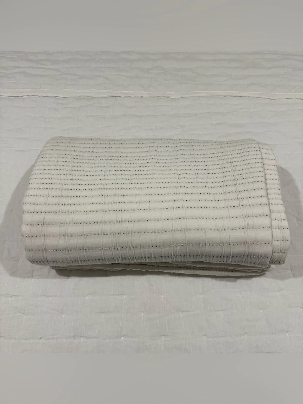 New Quince Organic Cotton Channel Stitch Coverlet Full/Queen Color Undyed